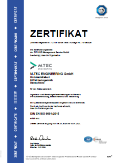 ISO9001-Zertifikat M.TEC ENGINEERING GmbH